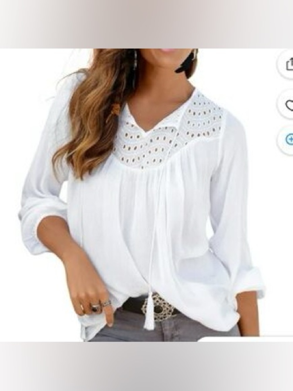 Lascana White Eyelet Peasant Tunic with Tassel Tie NWOT 2X - Picture 11 of 11